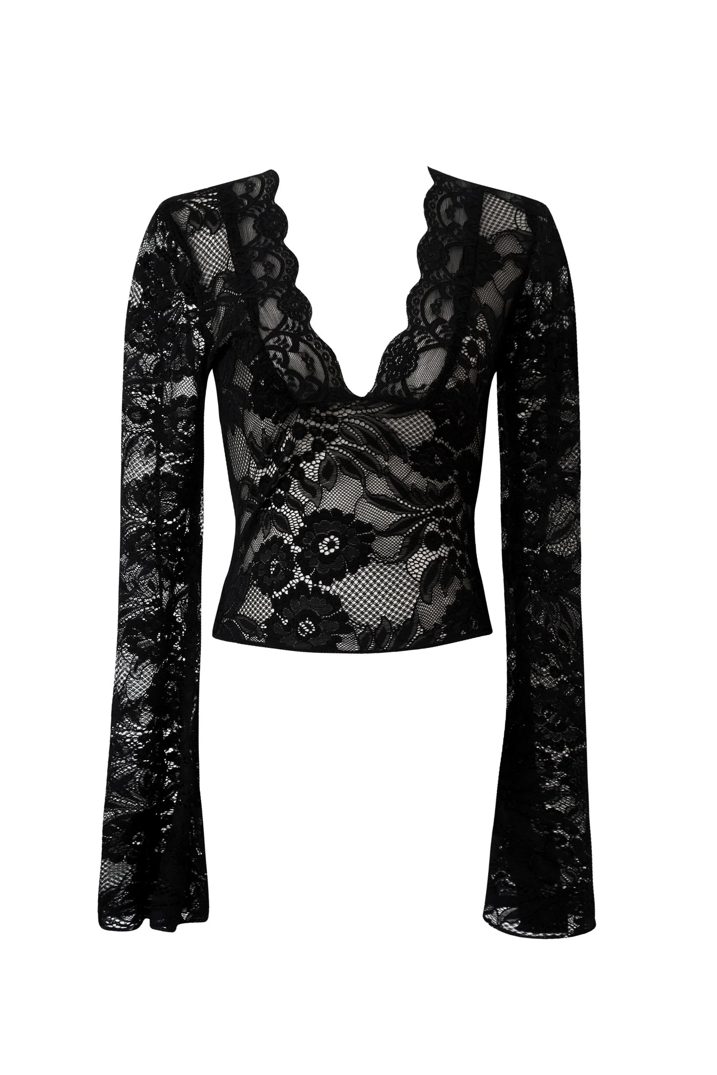 Black Lace Long-Sleeve Top