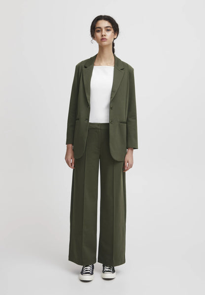 Olive Wide-Leg Tailored Trousers