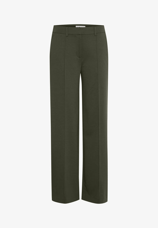 Olive Wide-Leg Tailored Trousers