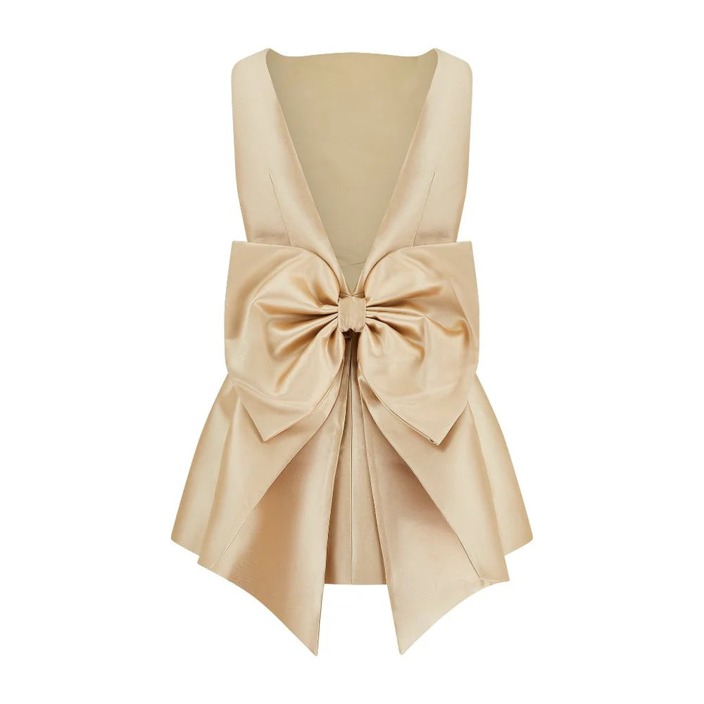 Gold Satin Bow Dress