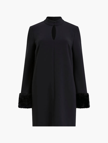 Black High-Neck Faux Fur Cuff Dress