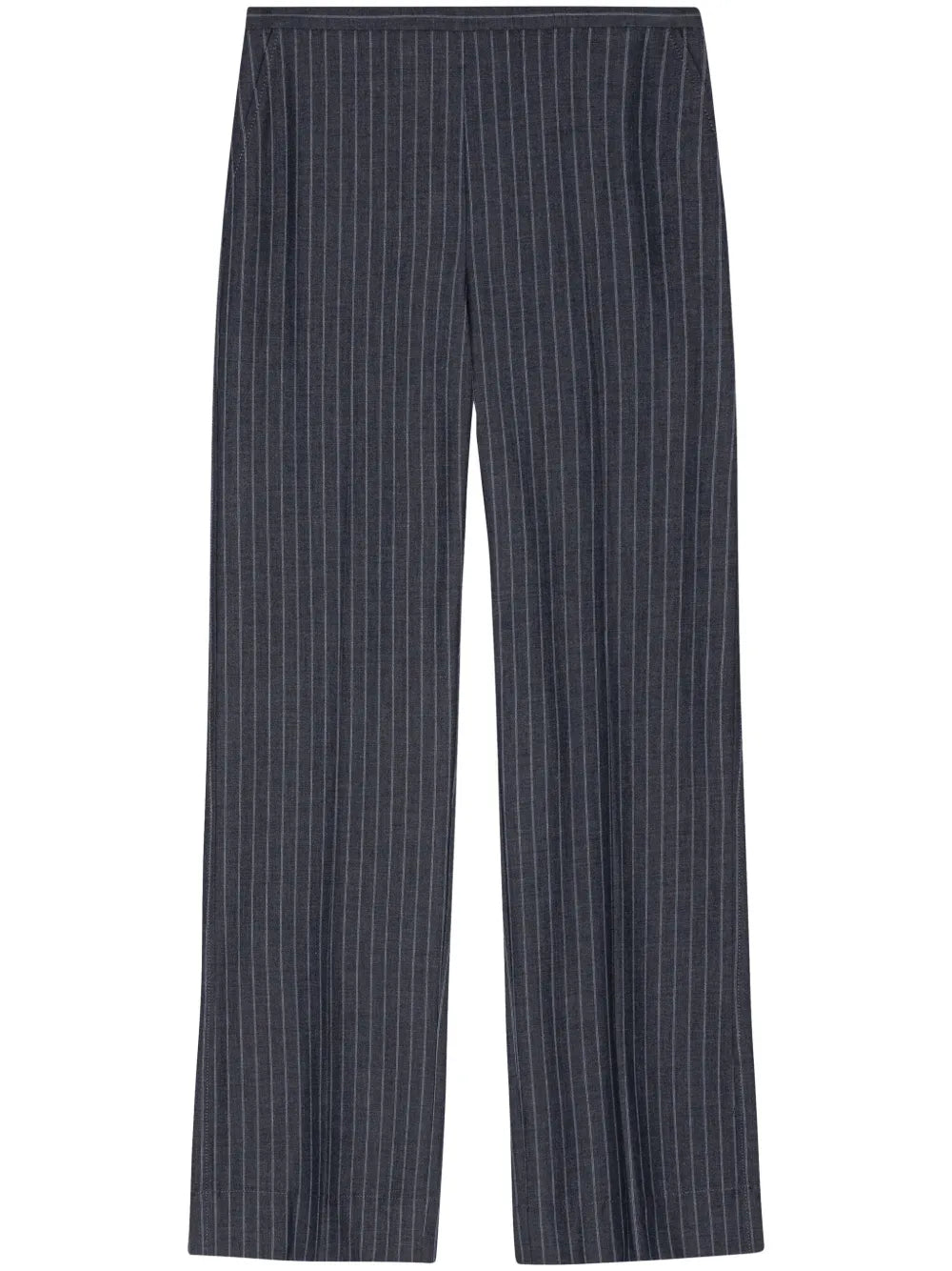 Grey Pinstripe Wide-Leg Trousers