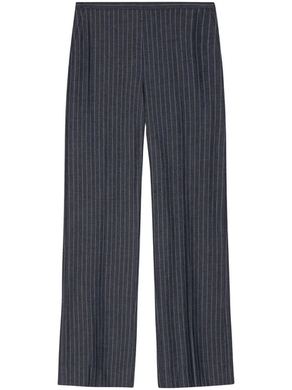 Grey Pinstripe Wide-Leg Trousers