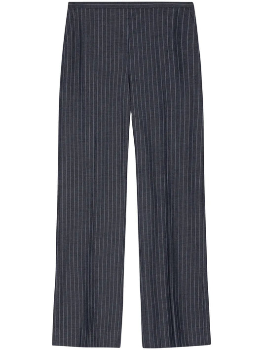 Grey Pinstripe Wide-Leg Trousers