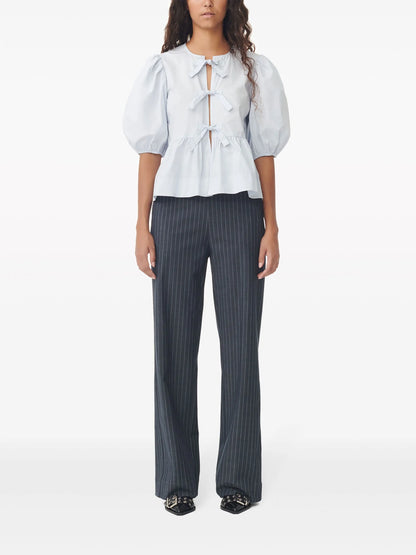 Grey Pinstripe Wide-Leg Trousers