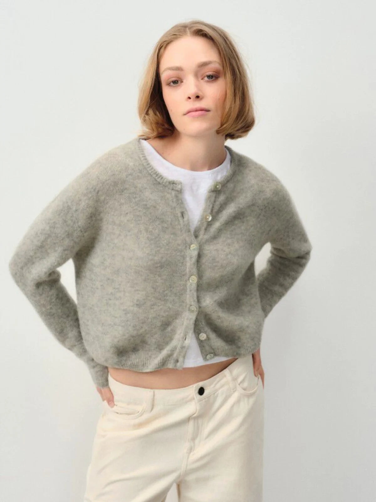 Soft Grey Button-Up Cardigan