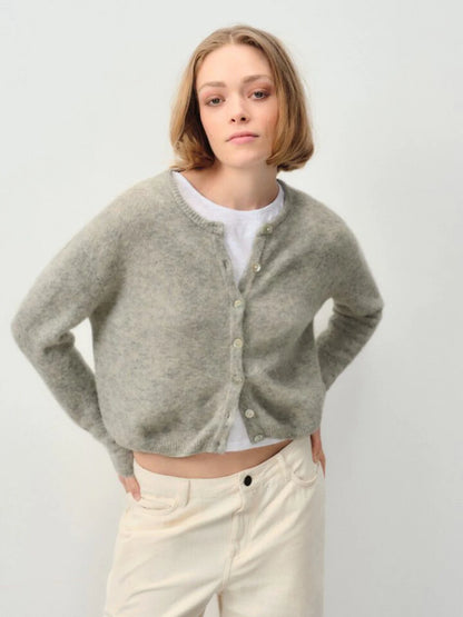 Soft Grey Button-Up Cardigan