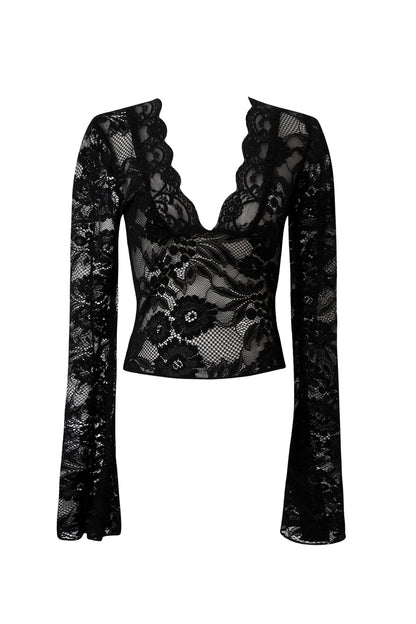 Black Lace Long-Sleeve Top