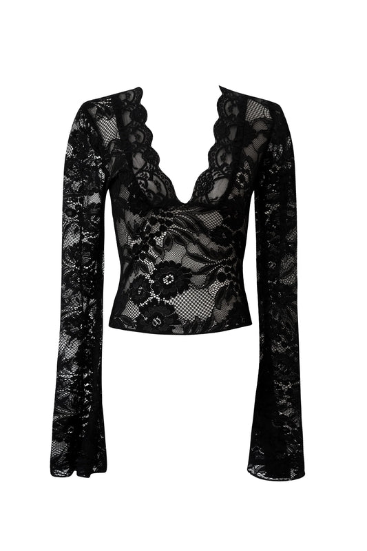 Black Lace Long-Sleeve Top