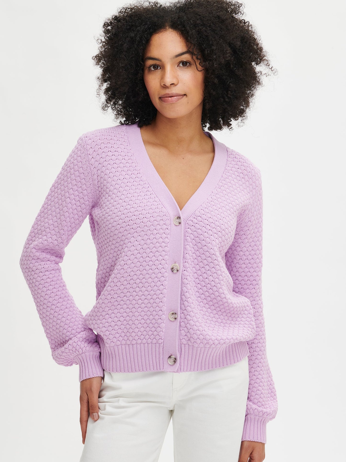 Lilac Textured Knit Cardigan