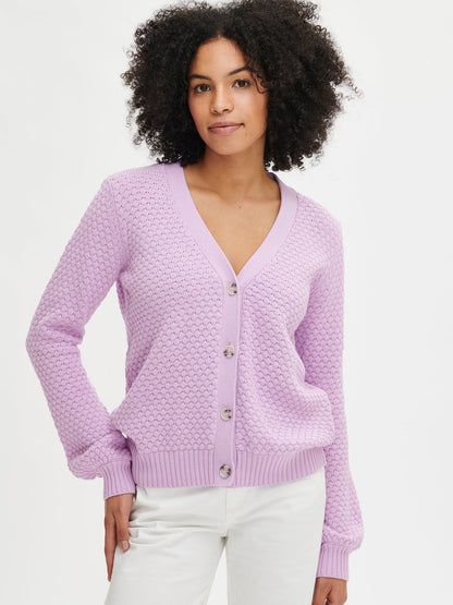 Lilac Textured Knit Cardigan