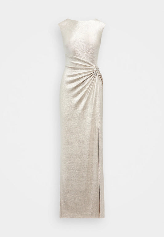 Champagne Metallic Drape Maxi Dress