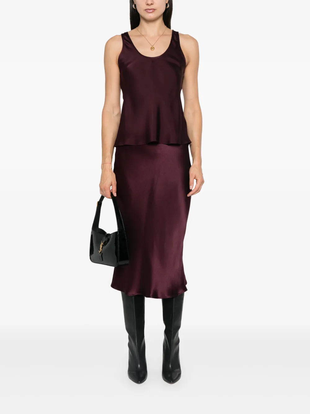 Red Satin Midi Skirt