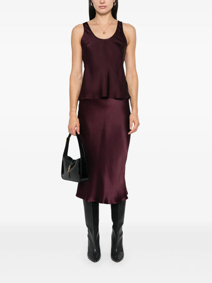 Red Satin Midi Skirt