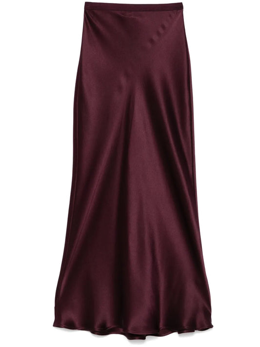 Red Satin Midi Skirt