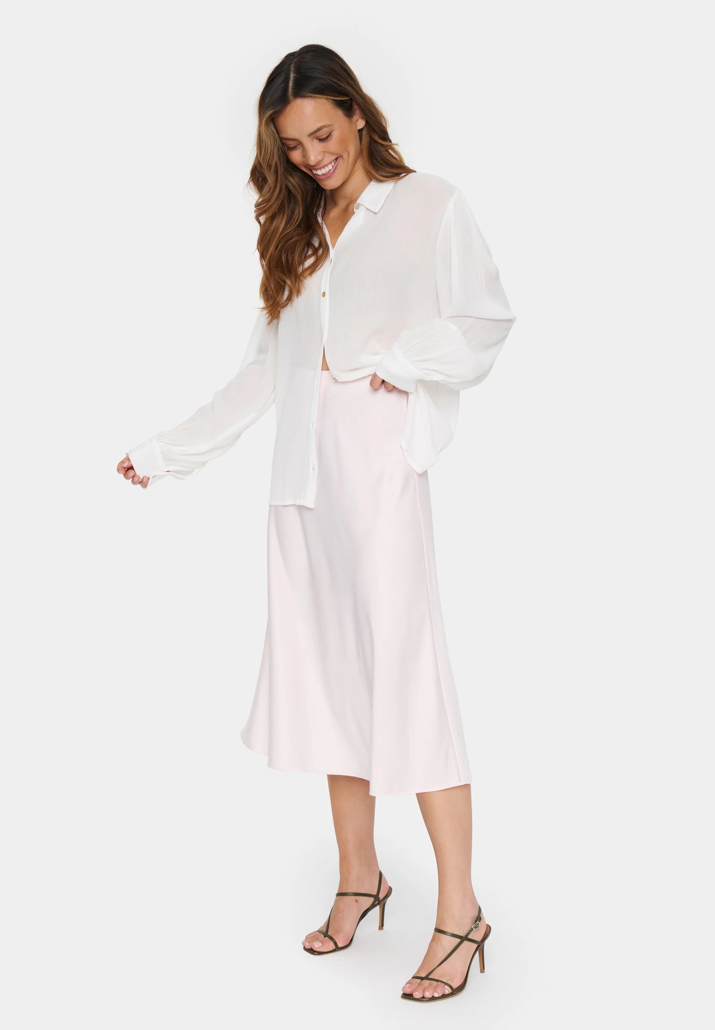 Blush Satin Midi Skirt