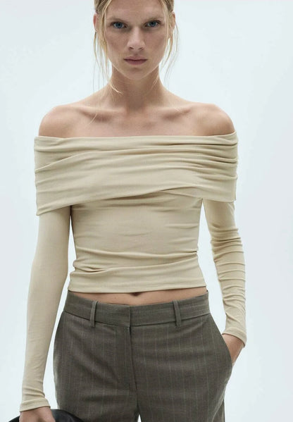 Champagne Off-Shoulder Ruched Top